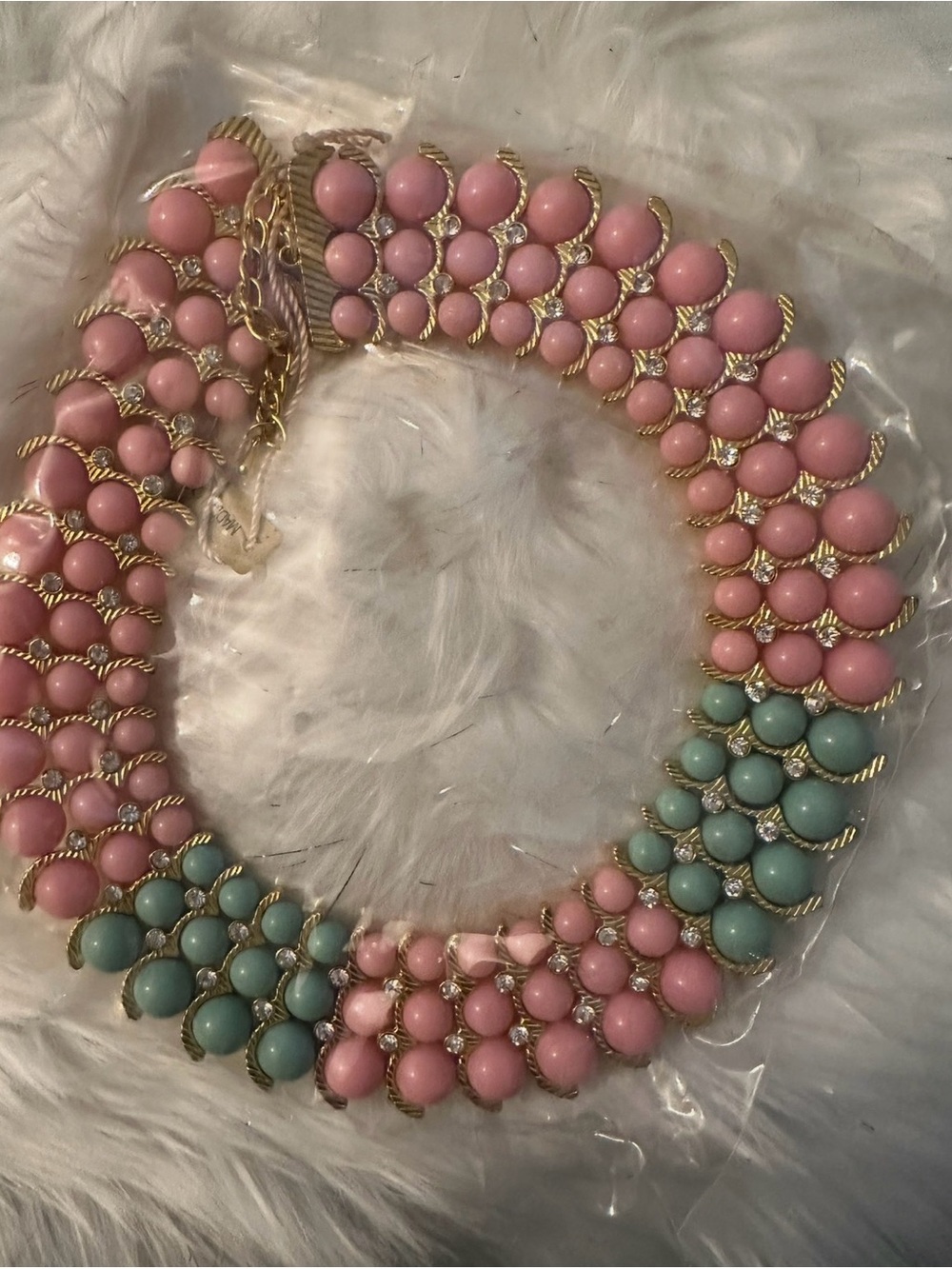 IMAN Pink and Mint Gold-Tone Bib Necklace